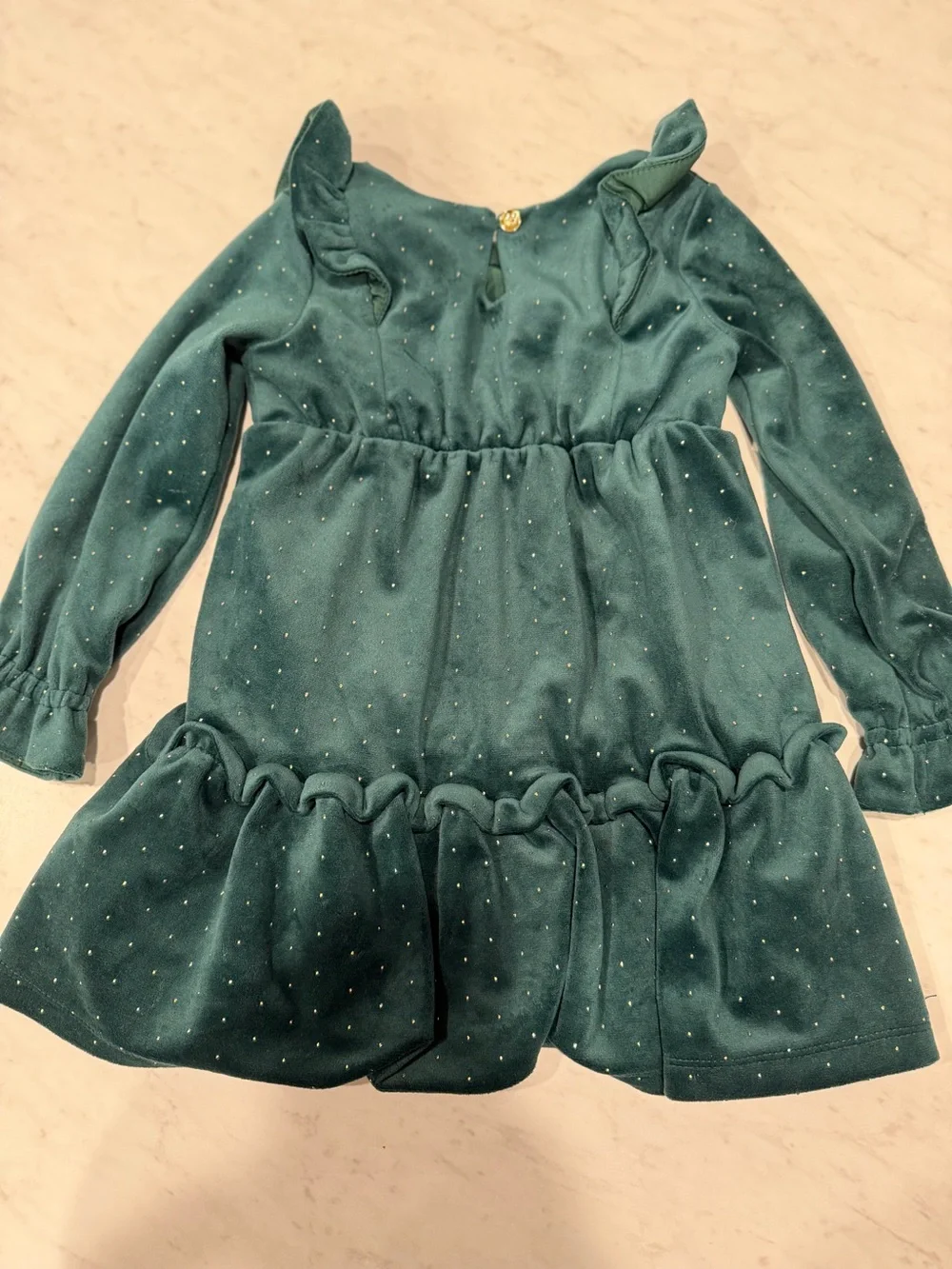 Tahari Teal Velvet Dot Ruffle Dress